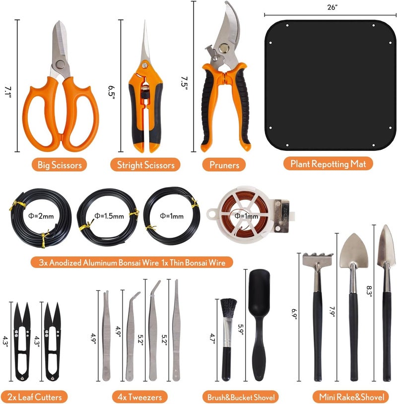 Inntop Bonsai Tools Kit 20 Pcs Garden Tools Set for Beginner, Gardening Gift for Women Men, Includes Bonsai Wire Kit, Plant Mat, Pruning Shears, Bonsai Scissors, Succulent Tools in Leather Storage Bag - Image 3